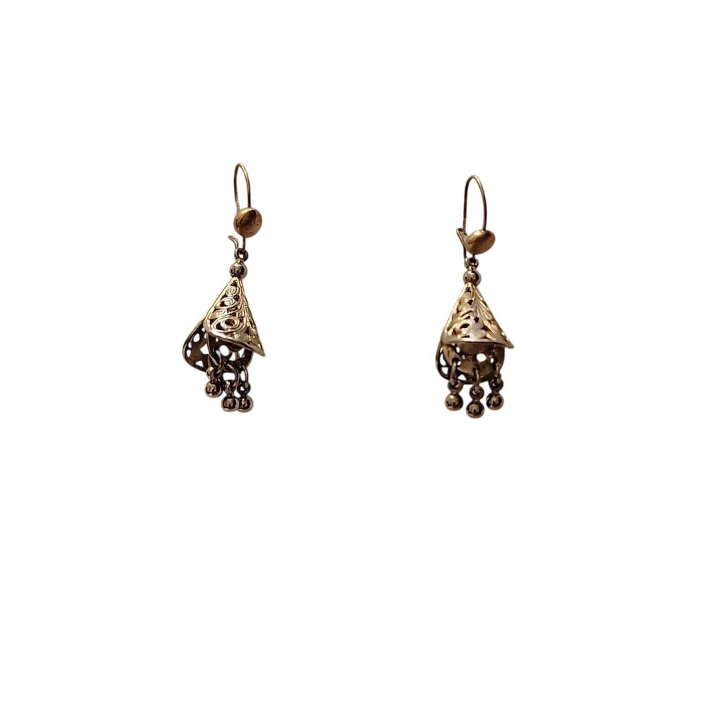 Gold Tone Filigree Bell Earrings